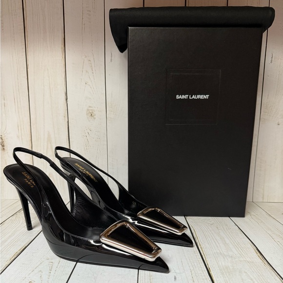 Saint Laurent Vernice Grupy Avenue 95 Slingback Pumps Black Sz 38.5 / 8.5 - Picture 1 of 14